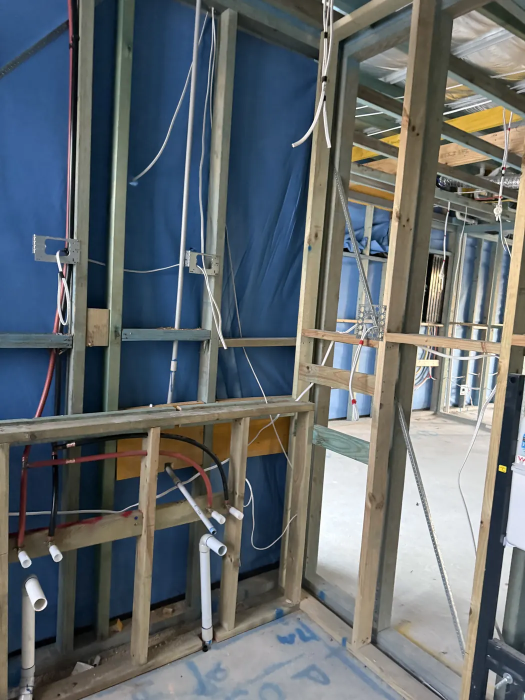 Cabling roughed in before plasterboard goes on